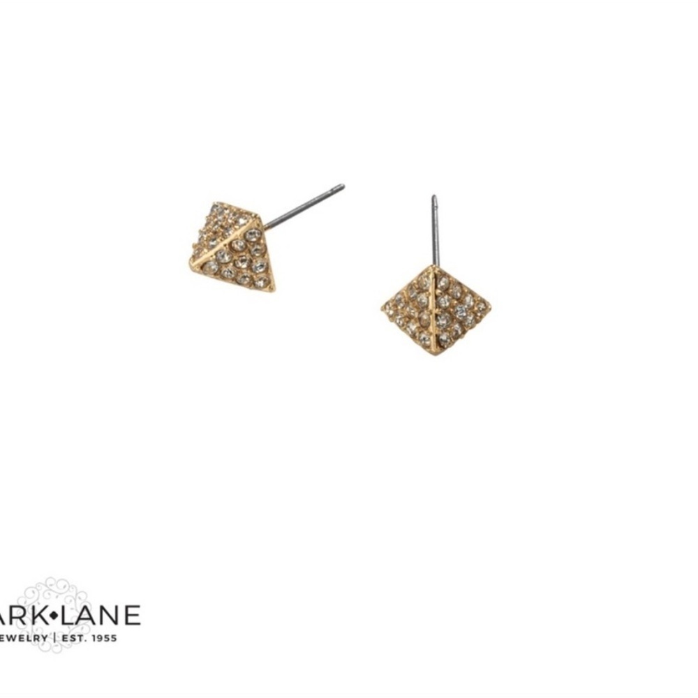 New | Park Lane Cleo Earrings Golden Pyramids Encrusted with Mini Crystals - Picture 1 of 5
